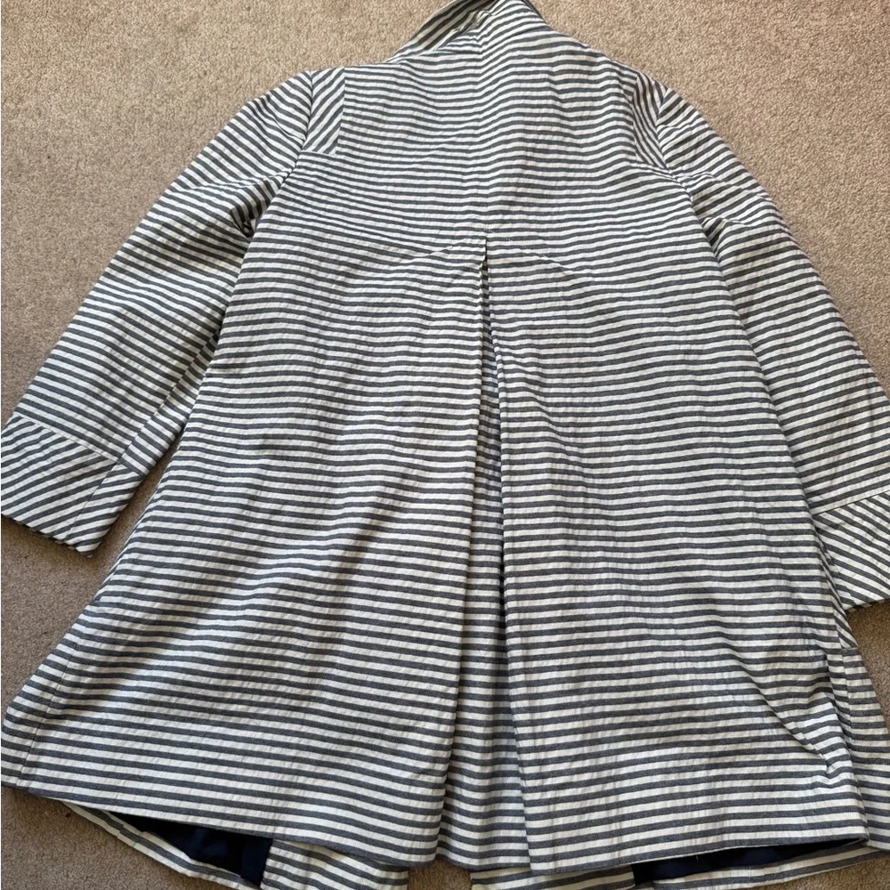 Topshop Striped Trench Coat Navy White Double Breasted Size 8 - Picture 11 of 12